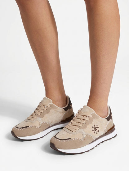 Sneakers met nubuck- en suèdine-effect inzetstukken - Beige