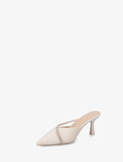 Mules satinées à strass et bouts pointus - Beige - 3
