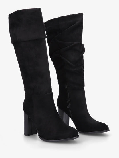 Bottes plissées en suédine - Noir - 4