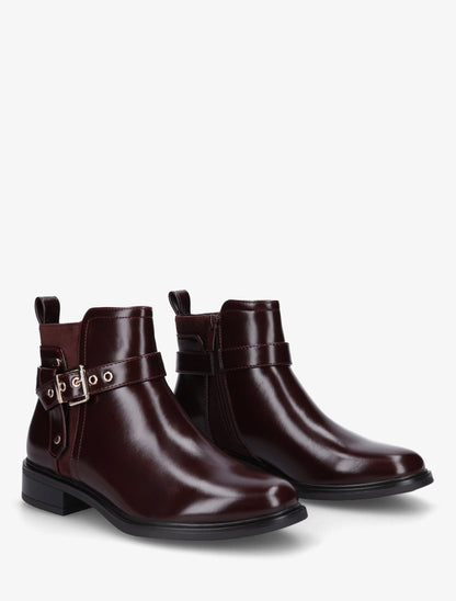 Bottines en simili avec sangle décorative - Bordeaux - 4
