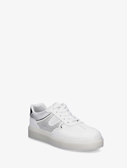 Sneakers à strass et tissu nacré - Blanc - 2
