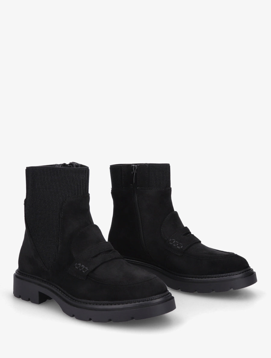 Bottines en suédine style mocassin - Noir - 4