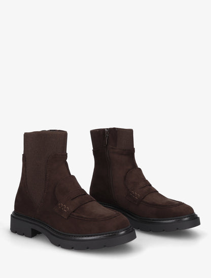 Bottines en suédine style mocassin - Chocolat - 4