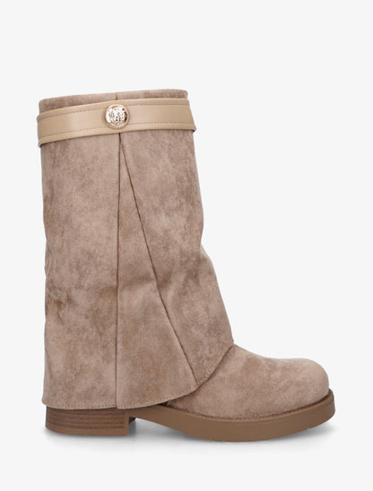 Bottines renversées en suédine à bijou décoratif - Taupe - 1
