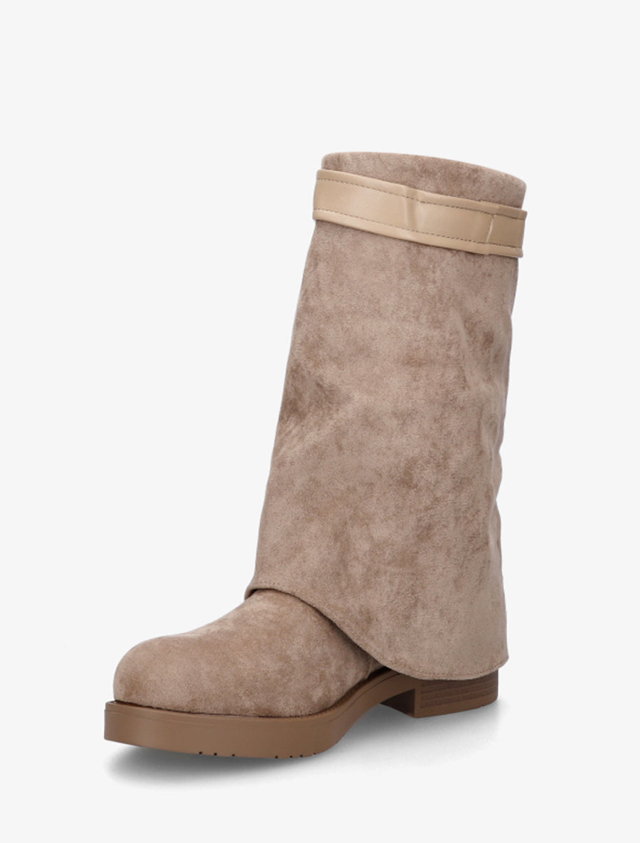 Bottines renversées en suédine à bijou décoratif - Taupe - 3