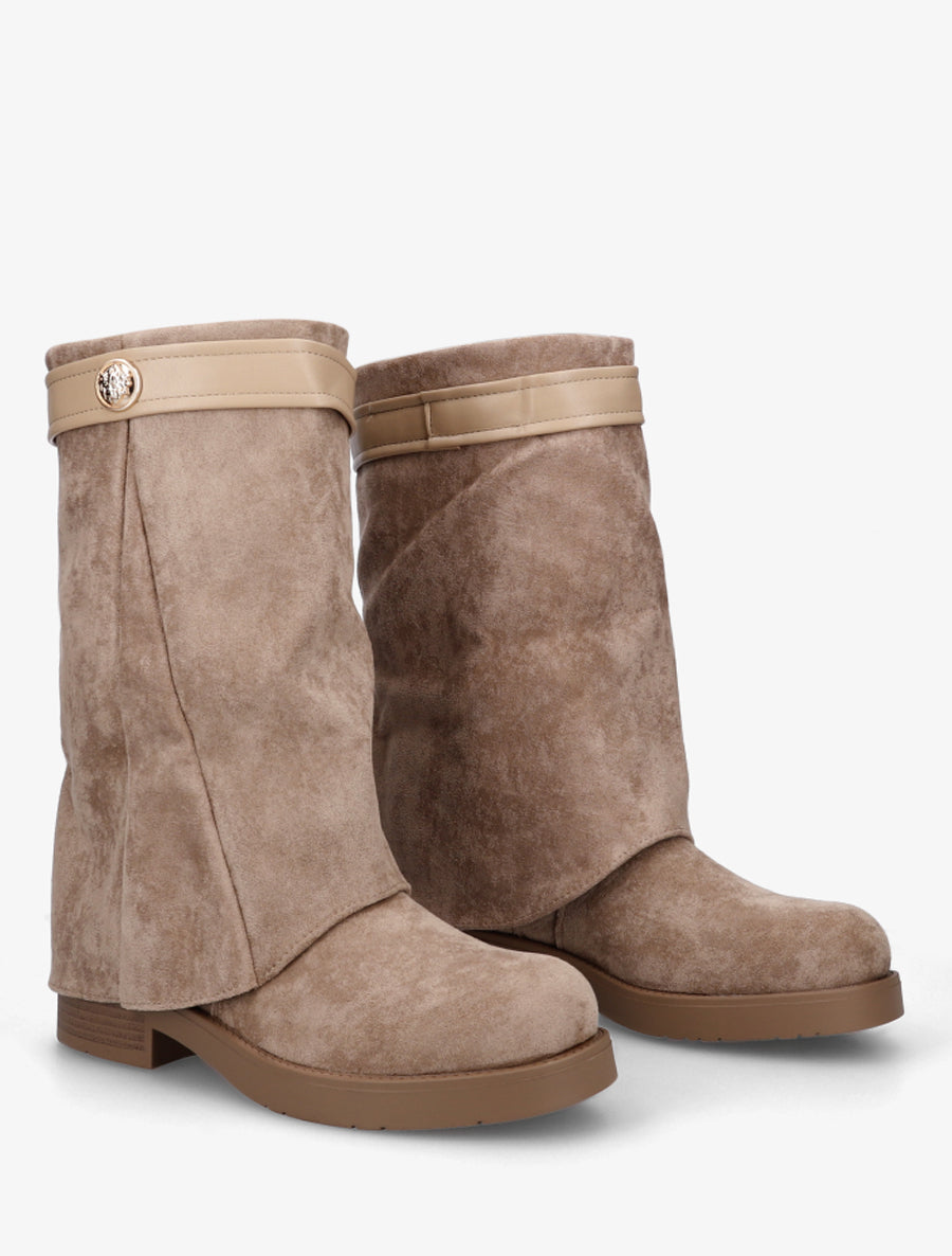Bottines renversées en suédine à bijou décoratif - Taupe - 4