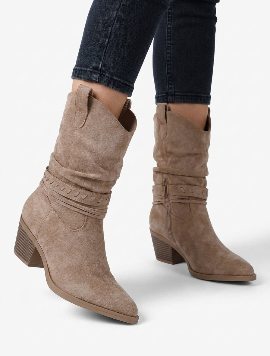 Suède enkellaarsjes in cowboylaarzen stijl - Mol