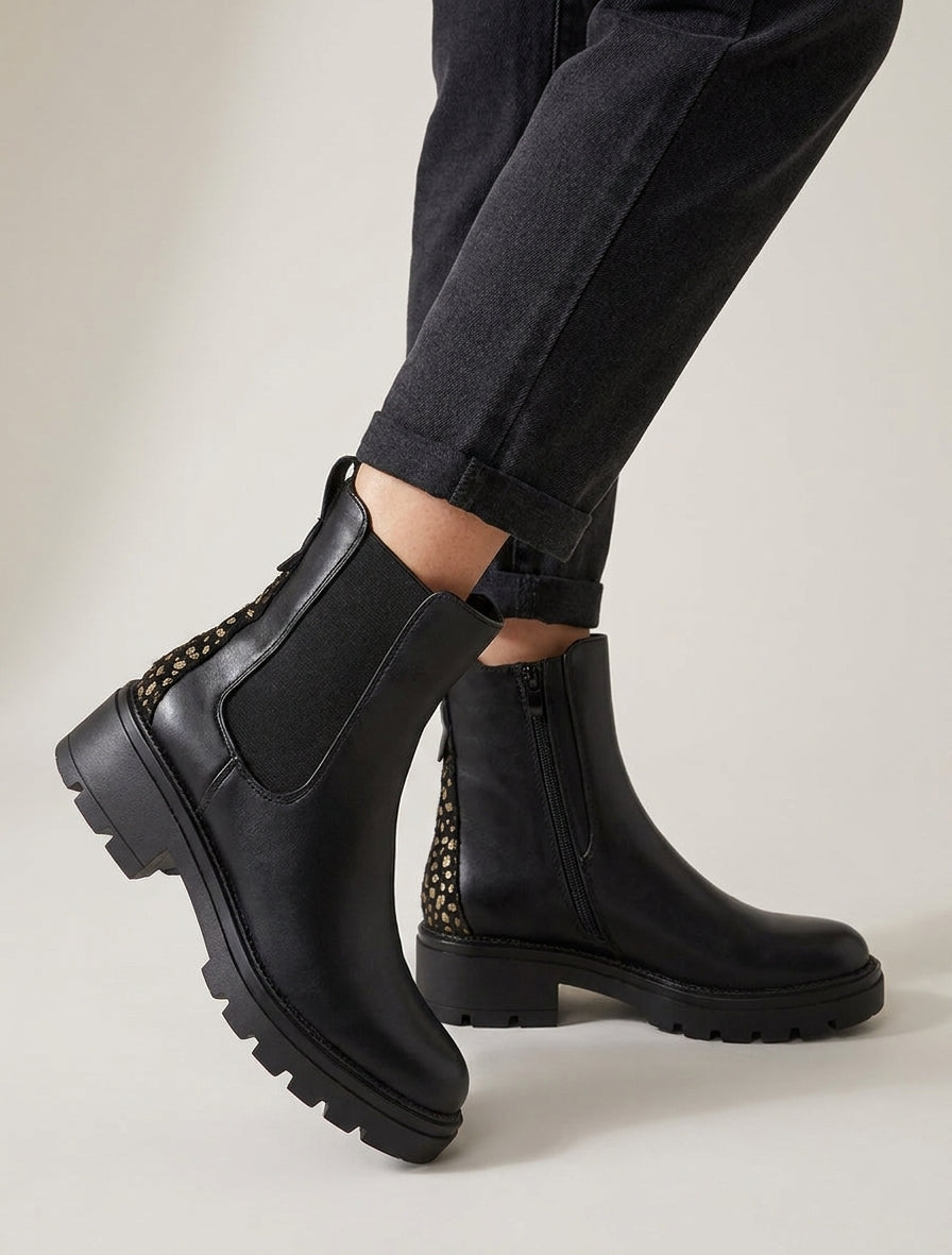 Enkellaarsjes met gespikkelde imitatieversteviging - Zwart