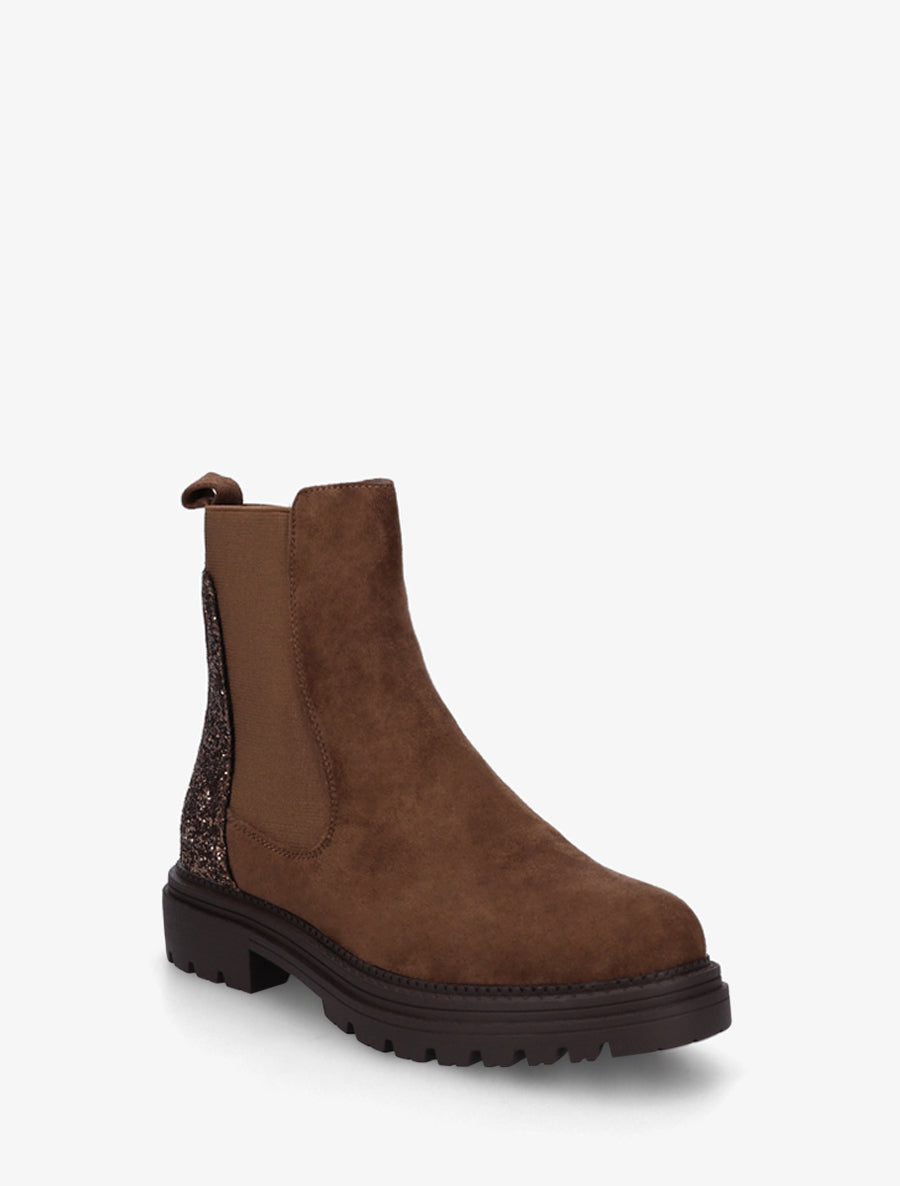 Bottines en suédine à contrefort pailleté - Marron - 2
