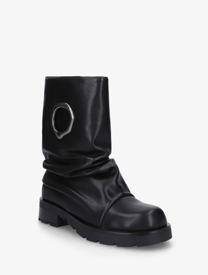 Bottines en simili effet froncé à empiècement métallique - Noir - 2