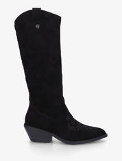 Bottes style santiag en suédine avec broderie - Noir - 1