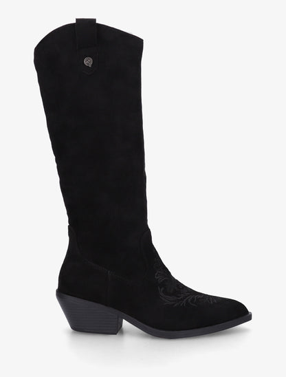 Bottes style santiag en suédine avec broderie - Noir - 1
