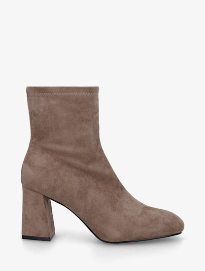 Bottines en suédine et talon carré - Taupe - 1