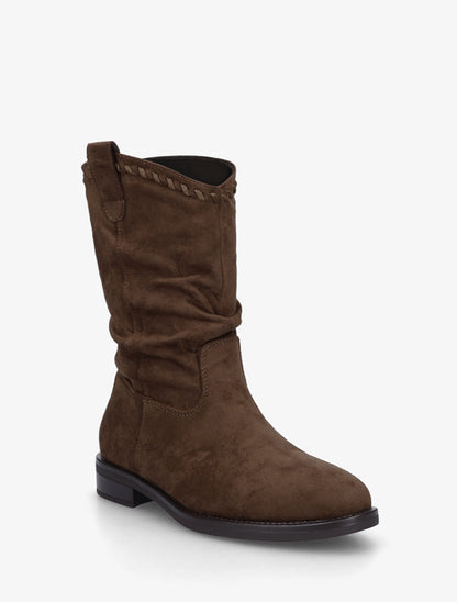 Bottines plissées en suédine - Marron - 2