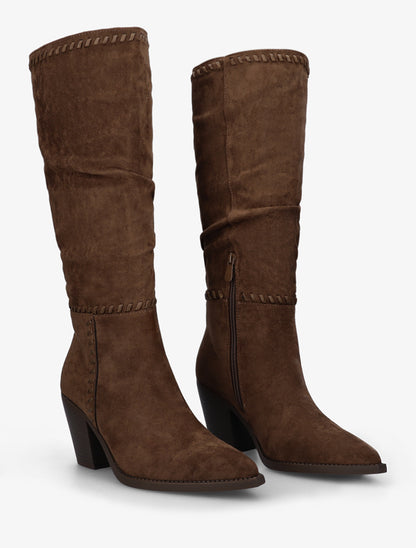 Bottes en suédine et bouts pointus - Marron - 4