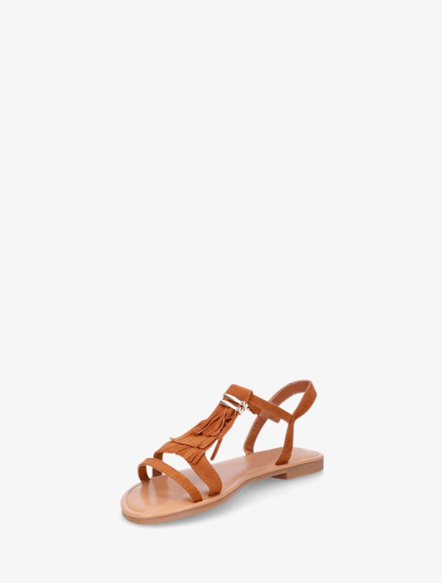 Nu-pieds à franges à empiècement métal - Camel - 4