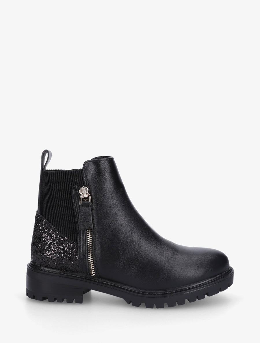 Bottines élastiquées à contrefort pailleté et zip - Noir - 1