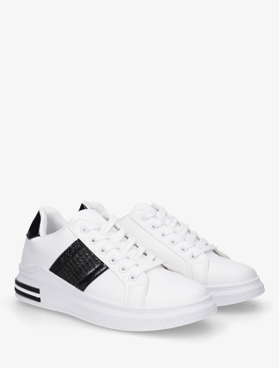 Sneakers en simili à bandes effet paille - Noir - 4