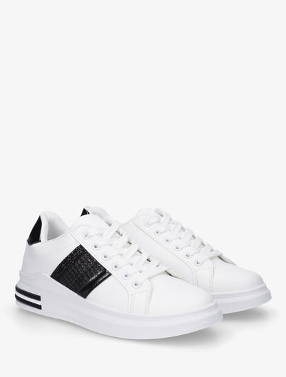 Sneakers en simili à bandes effet paille - Noir - 4