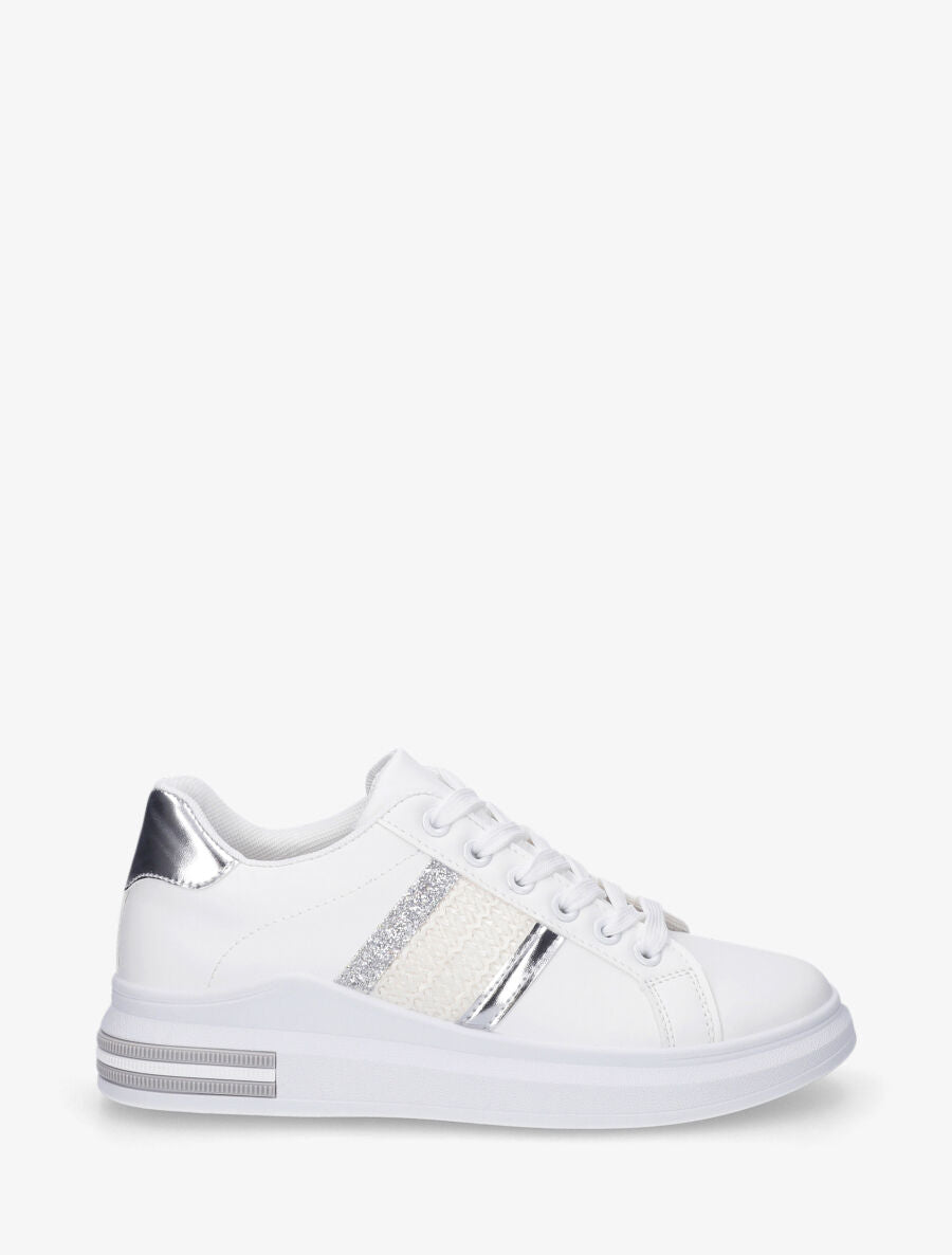 Sneakers en simili à bandes effet paille - Argent - 1