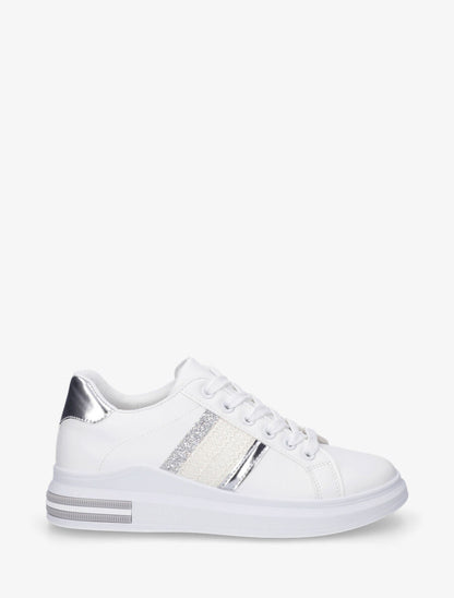 Sneakers en simili à bandes effet paille - Argent - 1