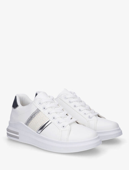 Sneakers en simili à bandes effet paille - Argent - 4