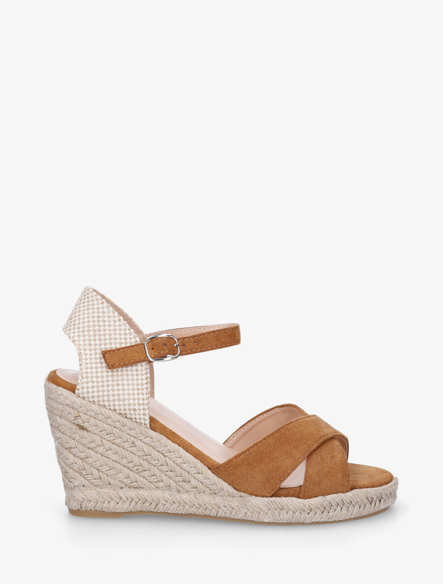 Sandales compensées à contrefort à motif damier - Camel - 2