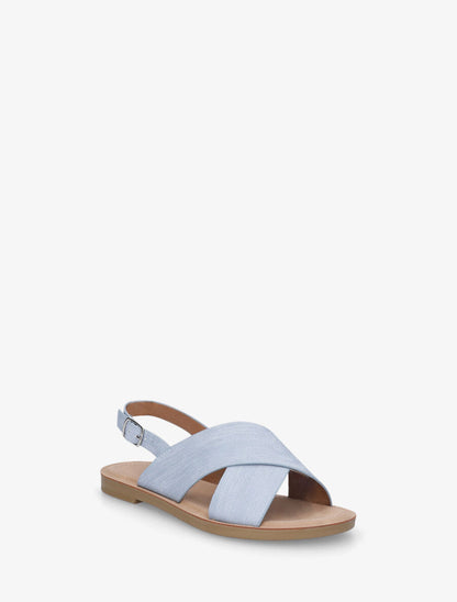 Nu-pieds croisés en tissu - Bleu denim - 2