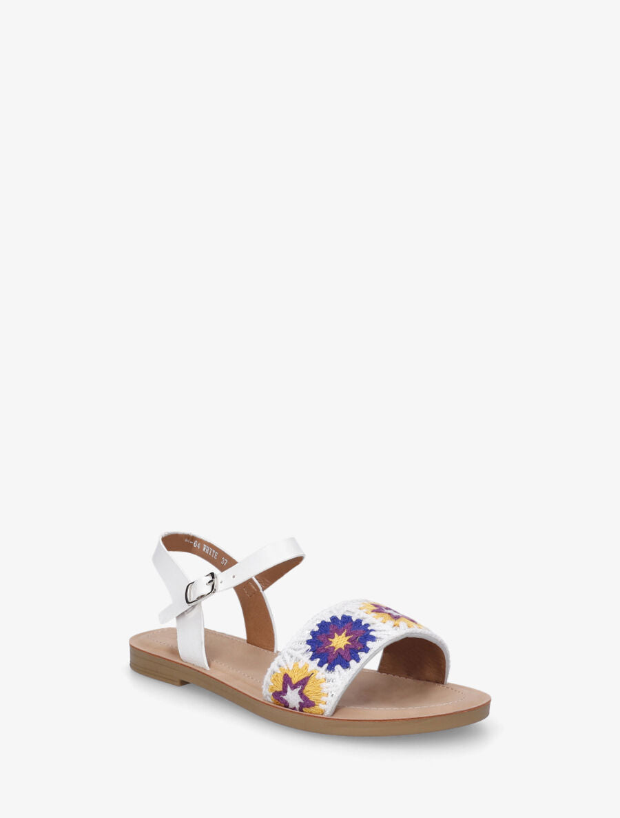 Nu-pieds à bride brodée motifs étoiles - Blanc - 2