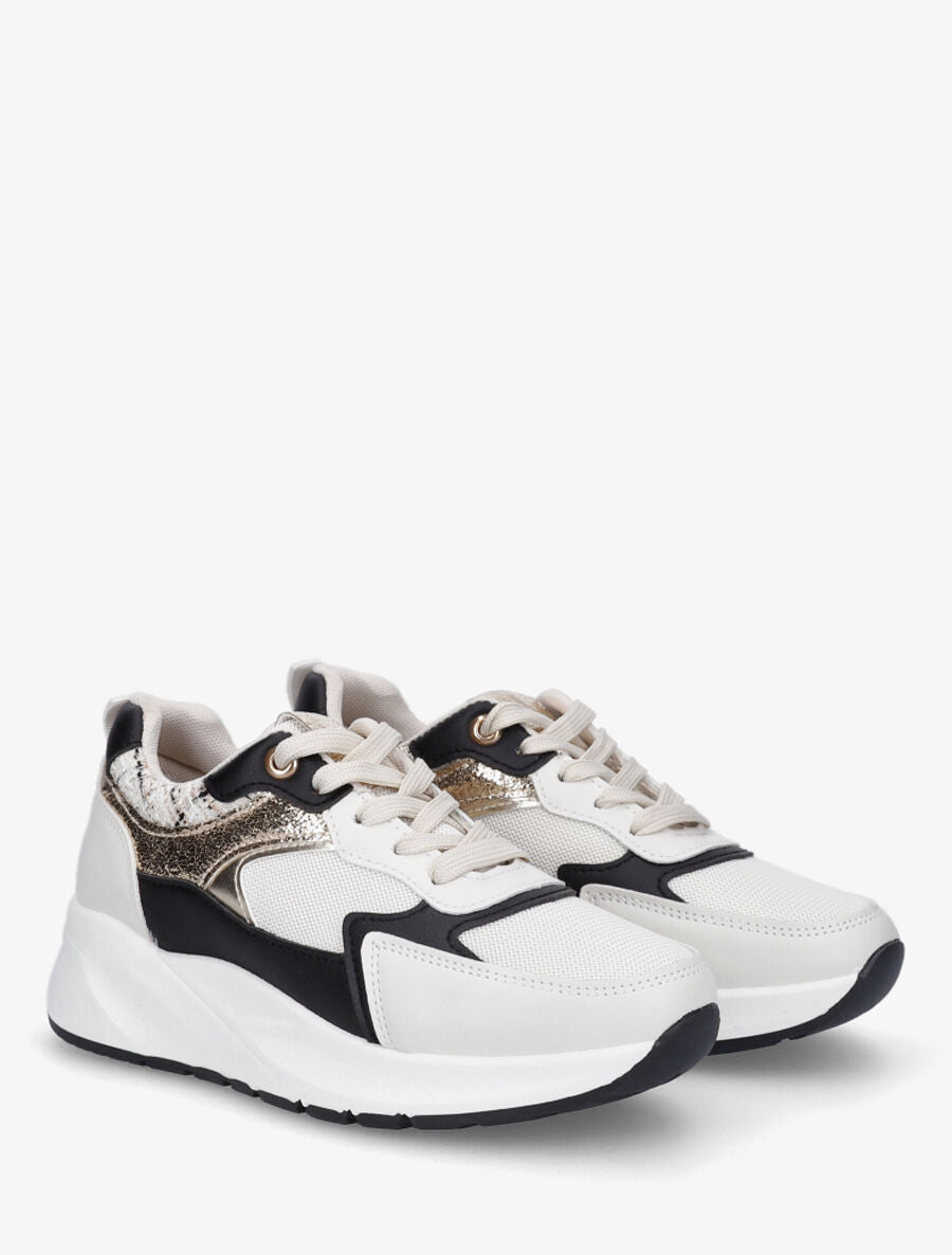 Sneakers à empiècement en tissu et irisés - Noir - 4