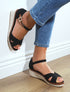 Sandales compensées bride croisées en tissu - Noir - 1
