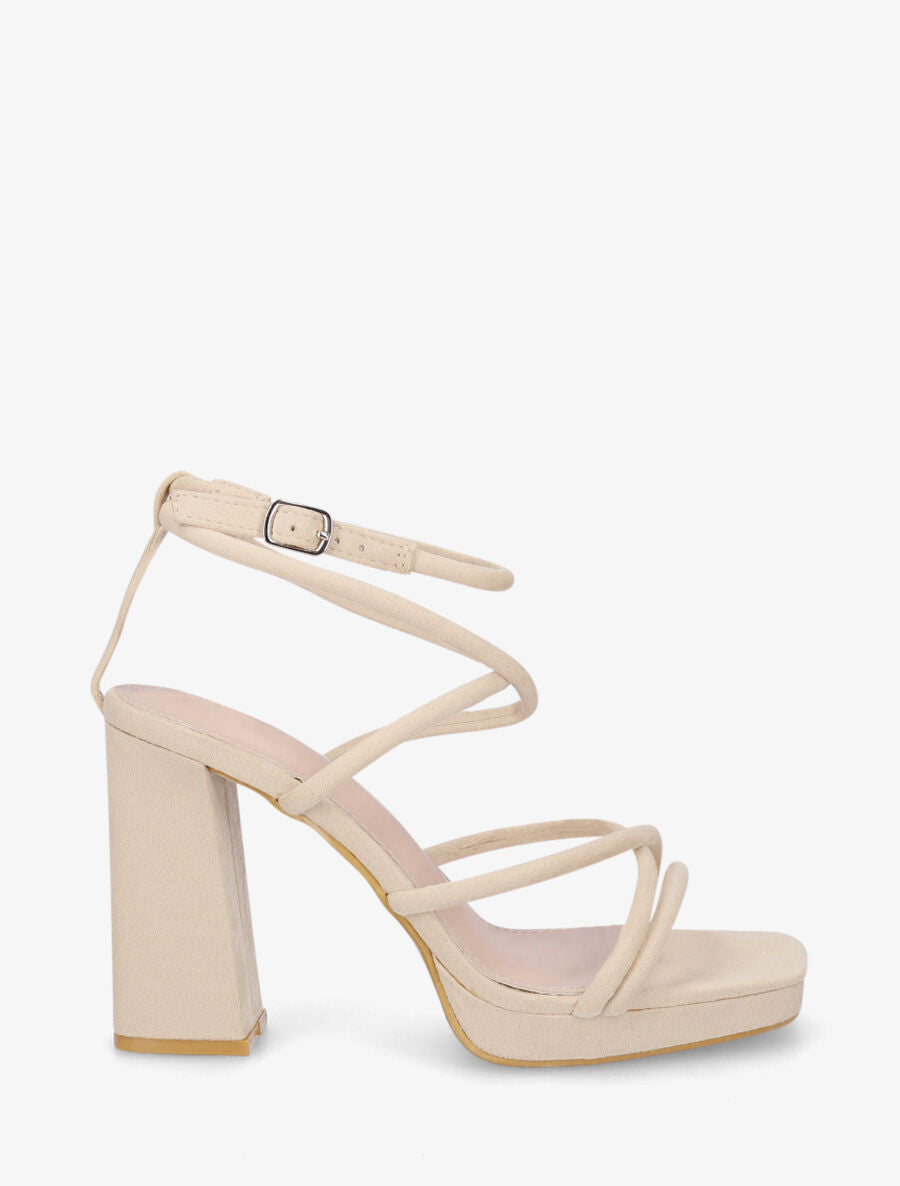 Sandales à talon en suédine - Beige - 5