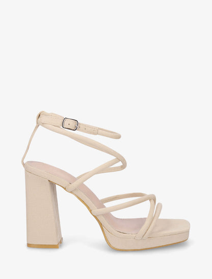 Sandales à talon en suédine - Beige - 5
