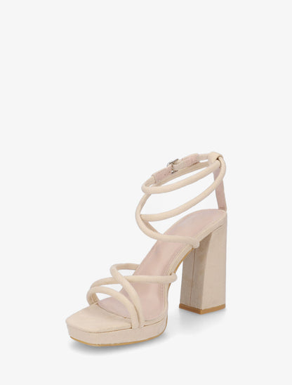 Sandales à talon en suédine - Beige - 3