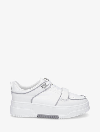 Baskets bi-matière à lacets et scratch - Blanc - 1