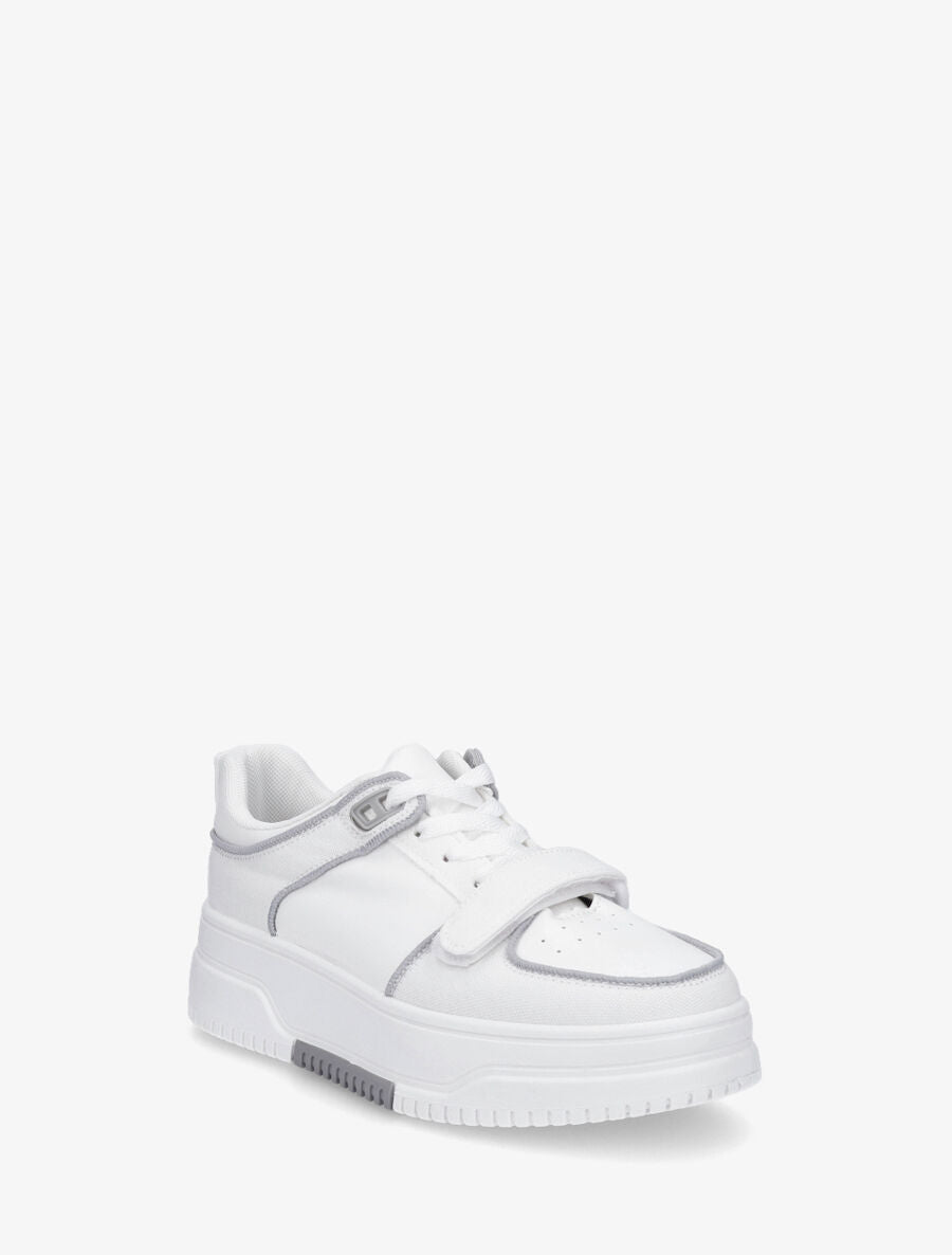 Baskets bi-matière à lacets et scratch - Blanc - 2