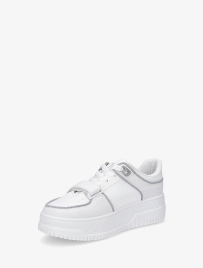 Baskets bi-matière à lacets et scratch - Blanc - 3