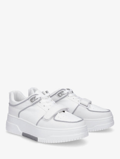 Baskets bi-matière à lacets et scratch - Blanc - 4