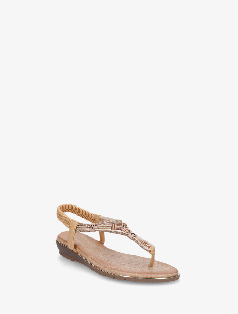 Nu-pieds élastiqués à strass et perles - Beige - 2