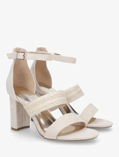 Sandales à talon en suédine et raphia - Beige - 4