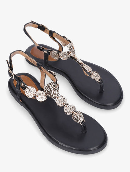 Nu-pieds à bride bijoux martelés - Noir - 4