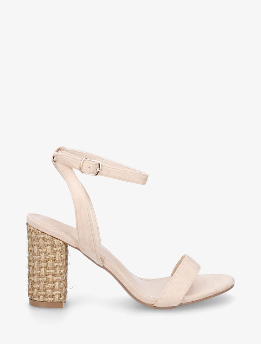 Sandales à talon bi-matière - Beige - 5