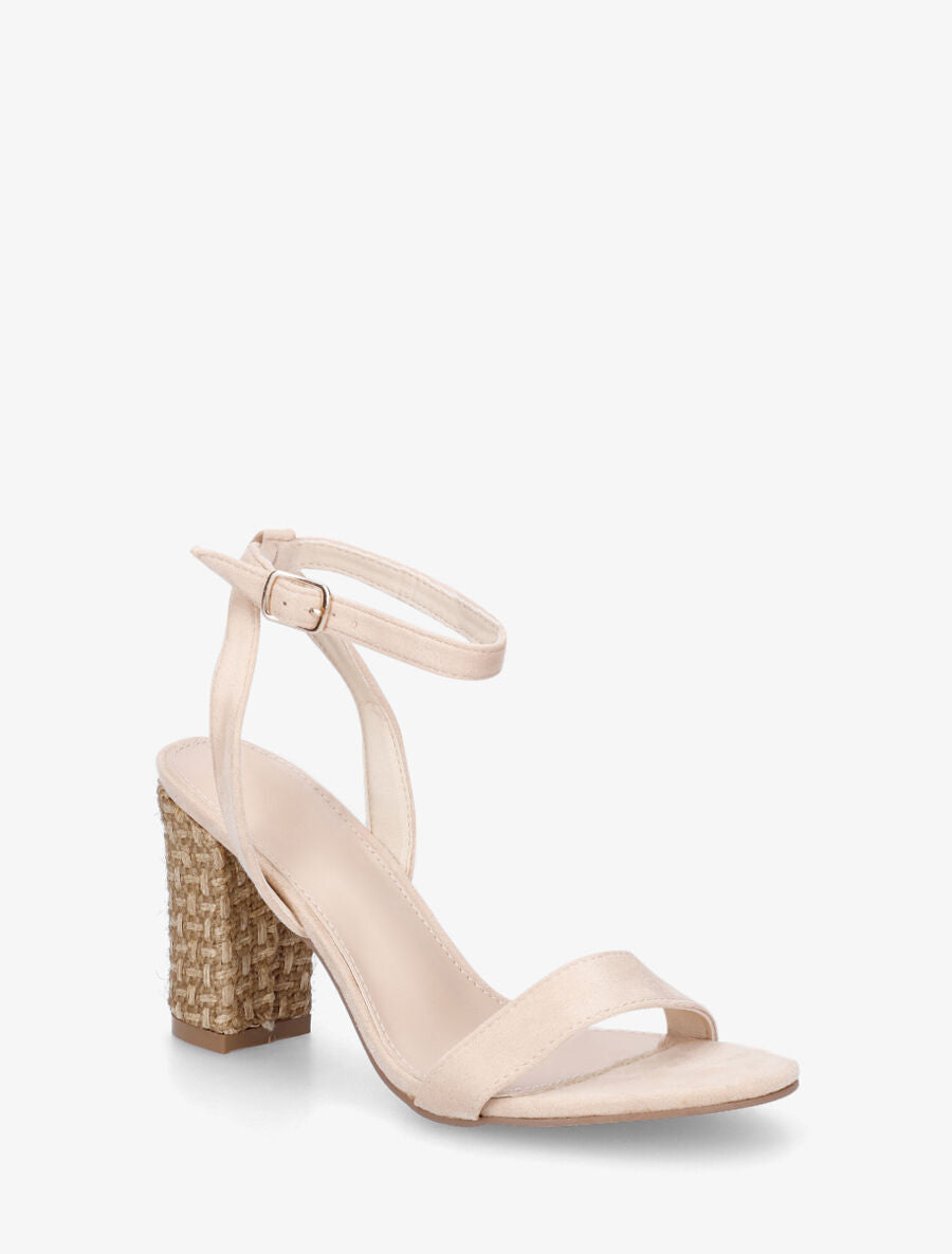 Sandales à talon bi-matière - Beige - 2