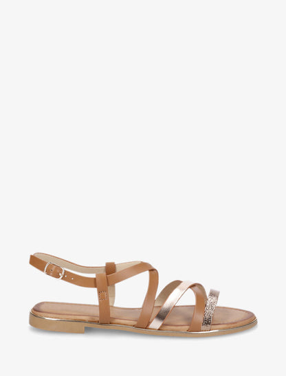 Nu-pieds multi-lanières simili et python - Camel - 1