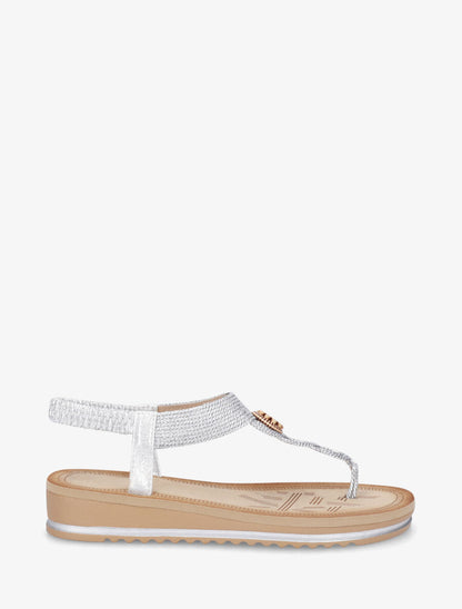 Nu-pieds à bride style corde et fleur - Argent - 1