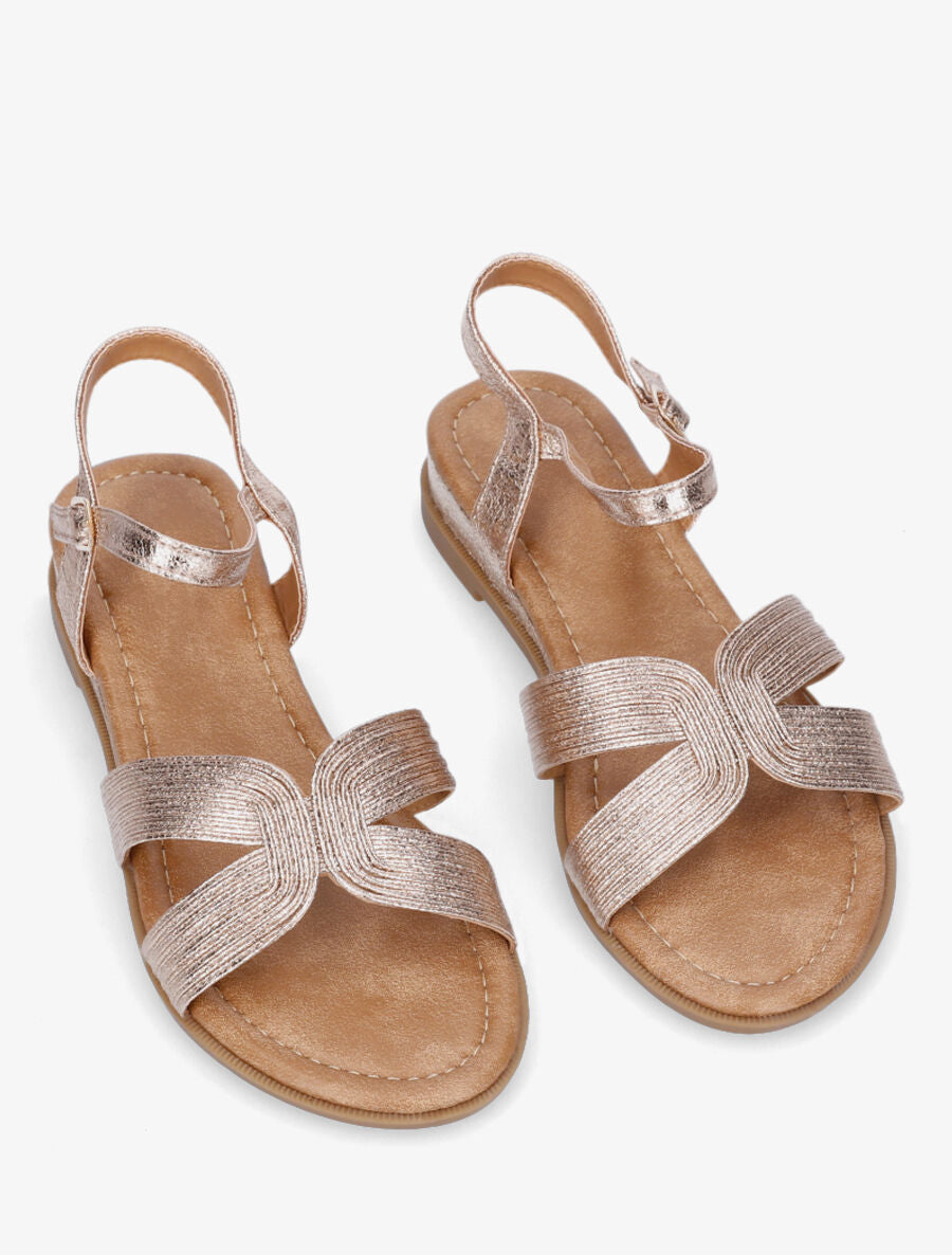 Nu-pieds striés en simili - Rose gold - 4