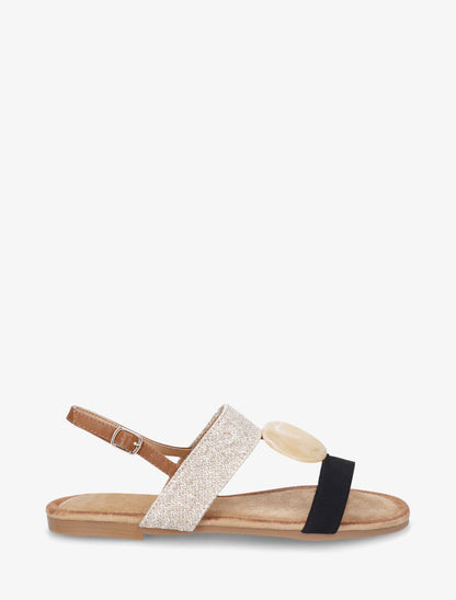 Nu-pieds raphia et suédine bijou style marbre - Noir - 5