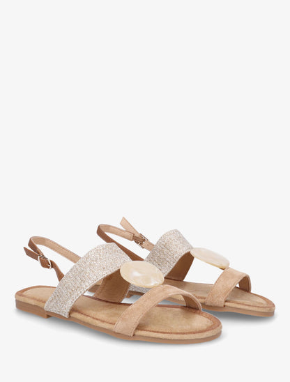 Nu-pieds raphia et suédine bijou style marbre - Taupe - 4