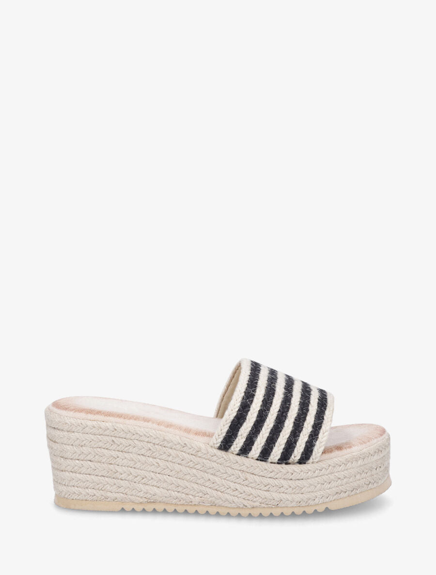 Mules compensées en raphia tressé - Noir - 1
