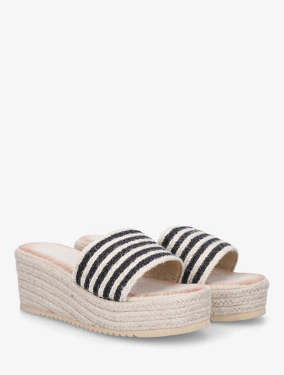 Mules compensées en raphia tressé - Noir - 4